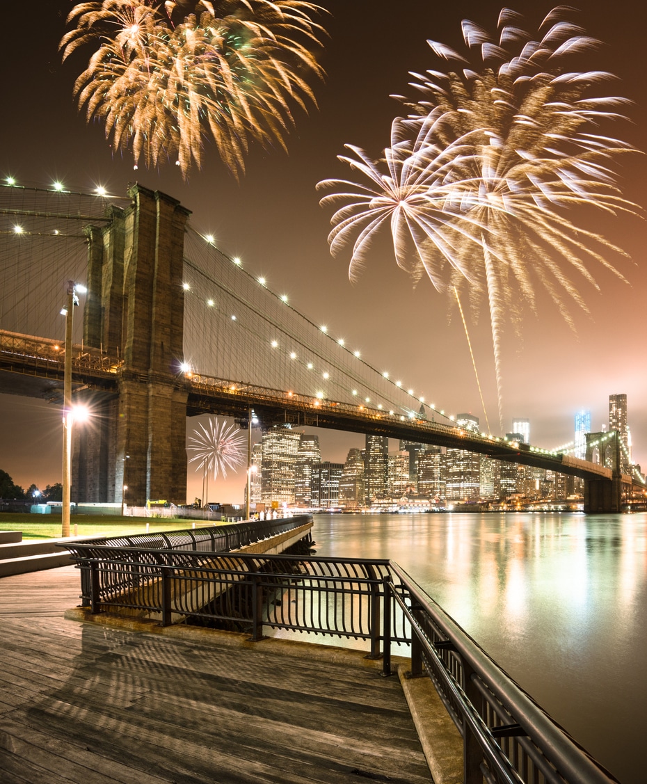 fireworks over the brooklyn bridge